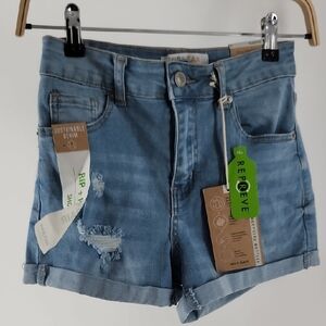 WAX JEAN Rip And Repair Sustainable Denim Jean Shorts Cuff Up Distressed